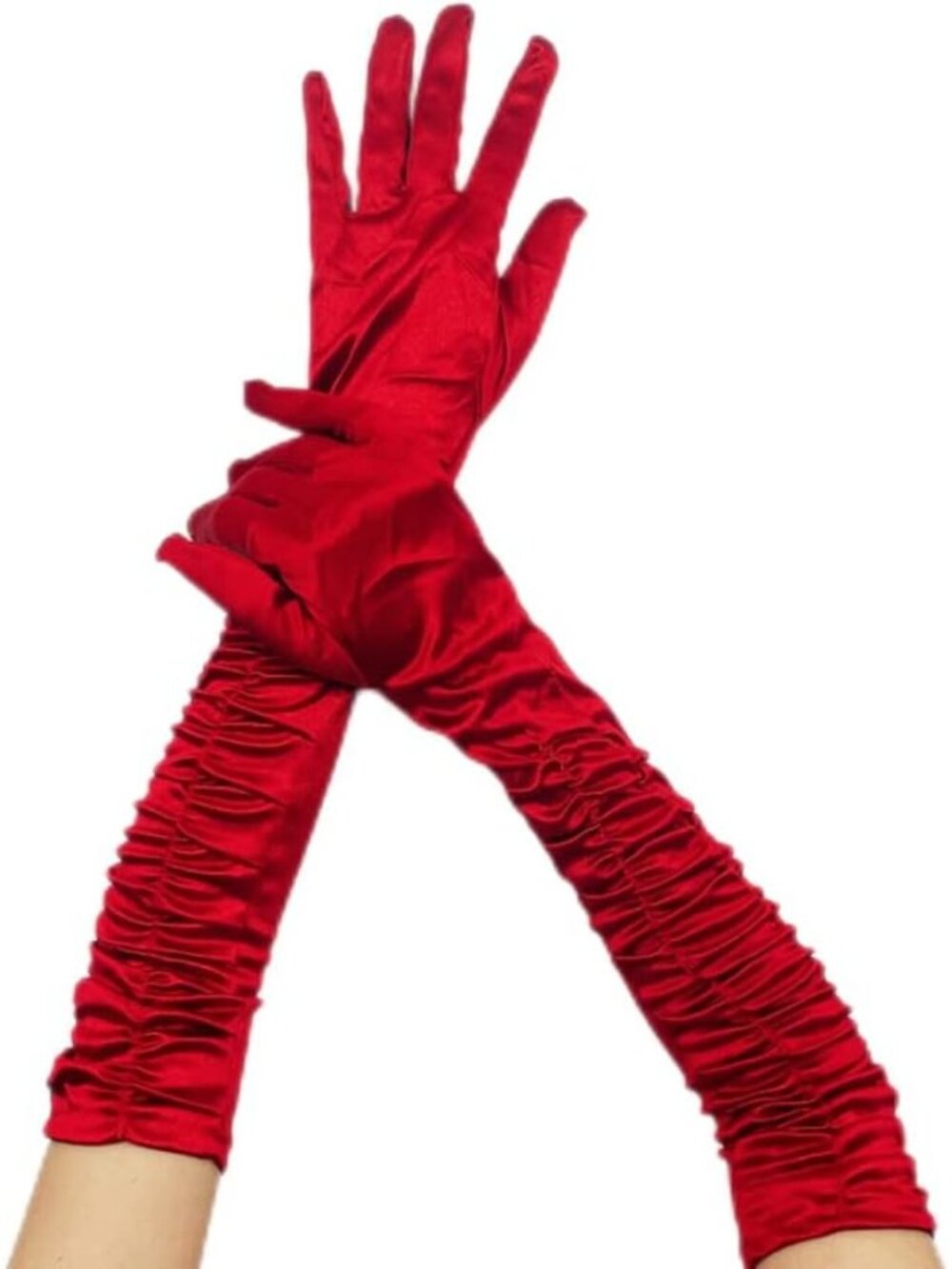 Women's Claret Long Opera Party 1920s Satin Elbow Adult Stretchy Pleat Gloves